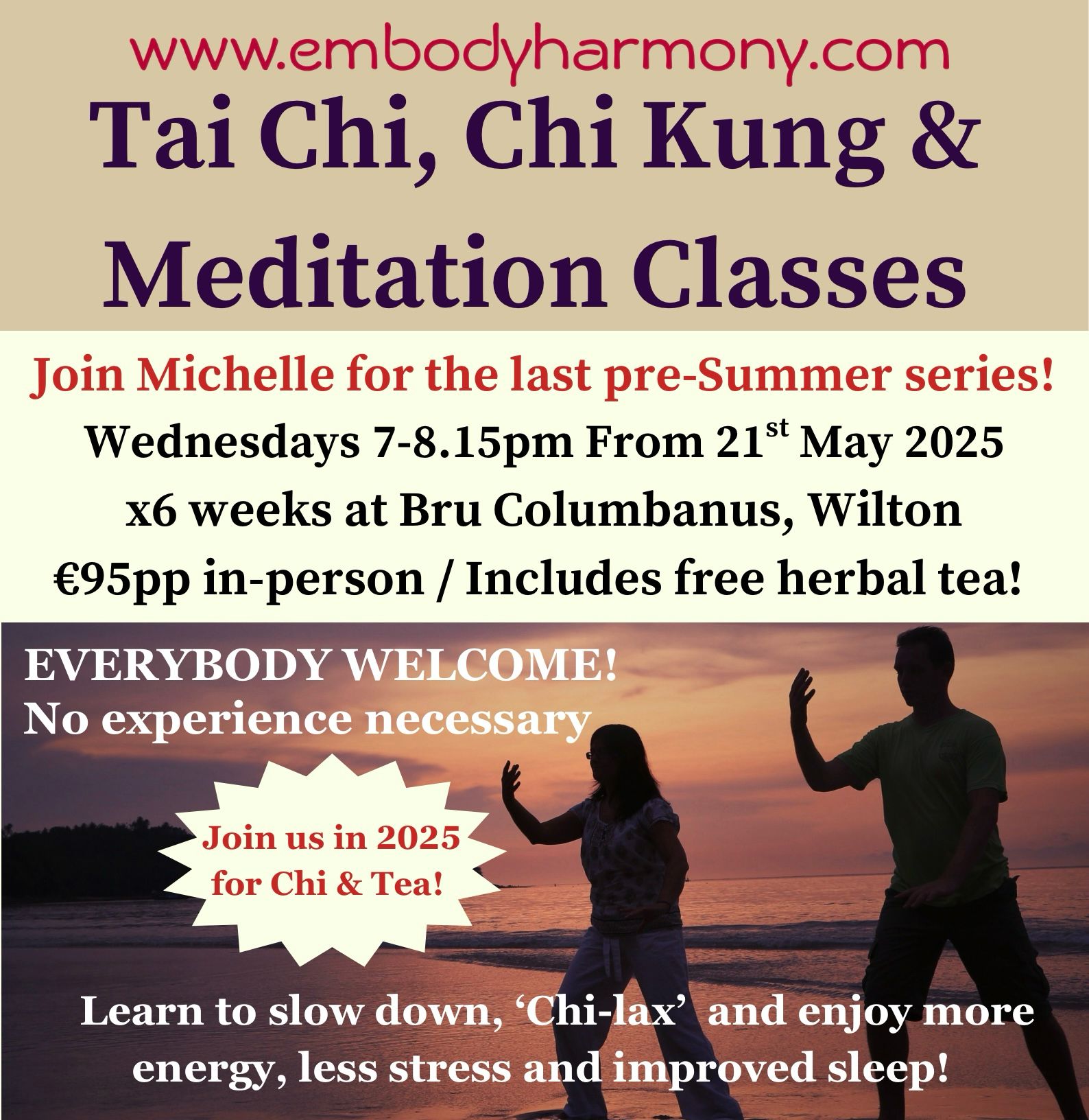Tai Chi & Meditation Classes - Summer 2025 - FULLY BOOKED!